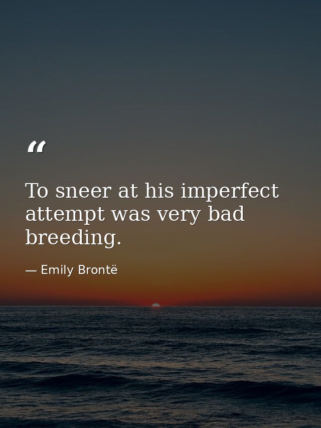 To sneer at his imperfect attempt was very bad breeding. — Emily Brontë