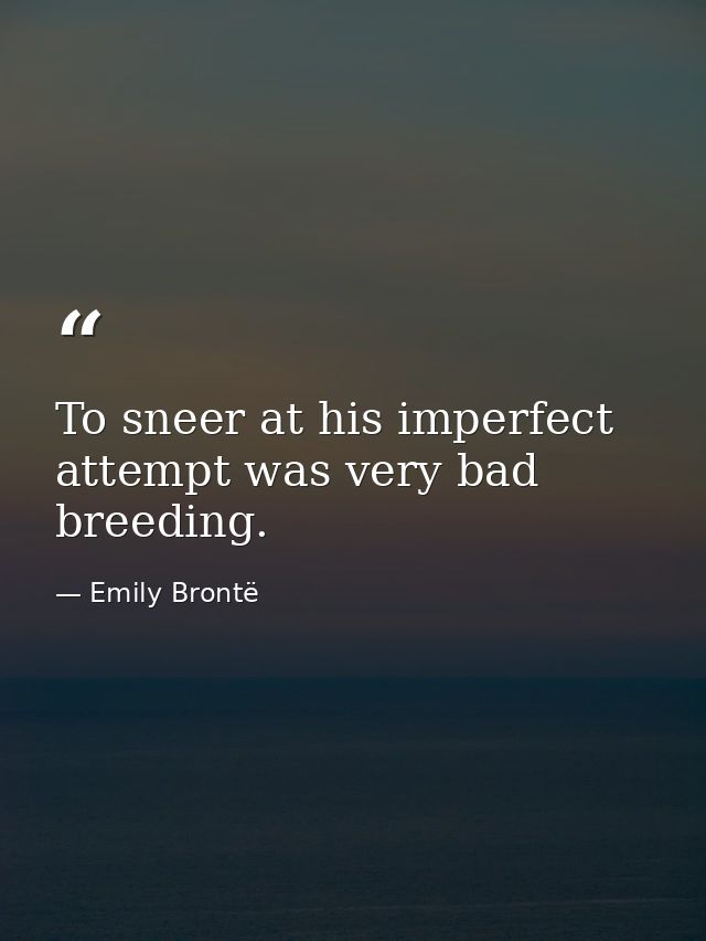 To sneer at his imperfect attempt was very bad breeding. — Emily Brontë