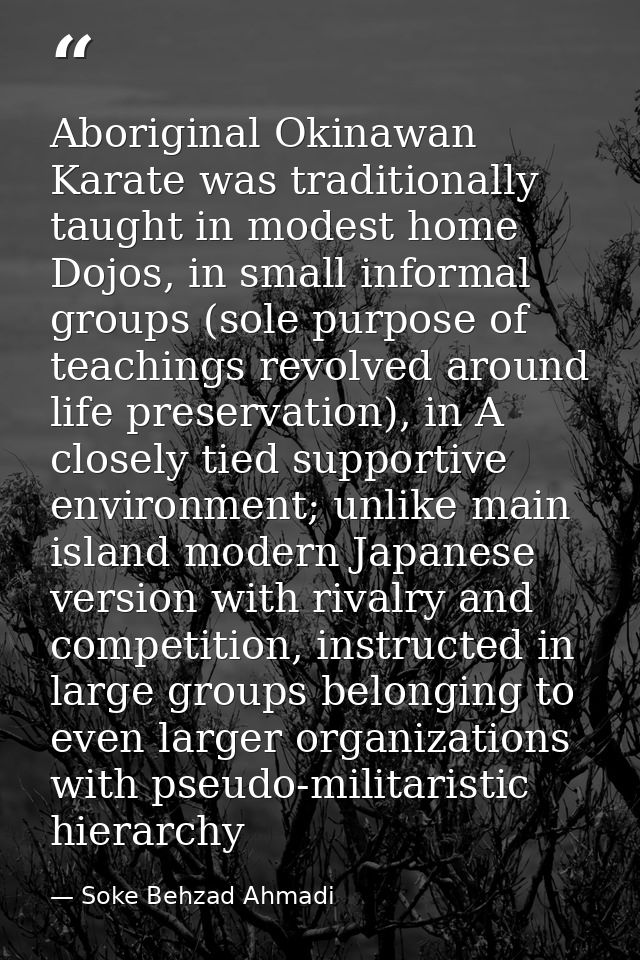 Aboriginal Okinawan Karate was traditionally taught in modest home Dojos, in small informal groups (sole purpose of teac — Soke Behzad Ahmadi