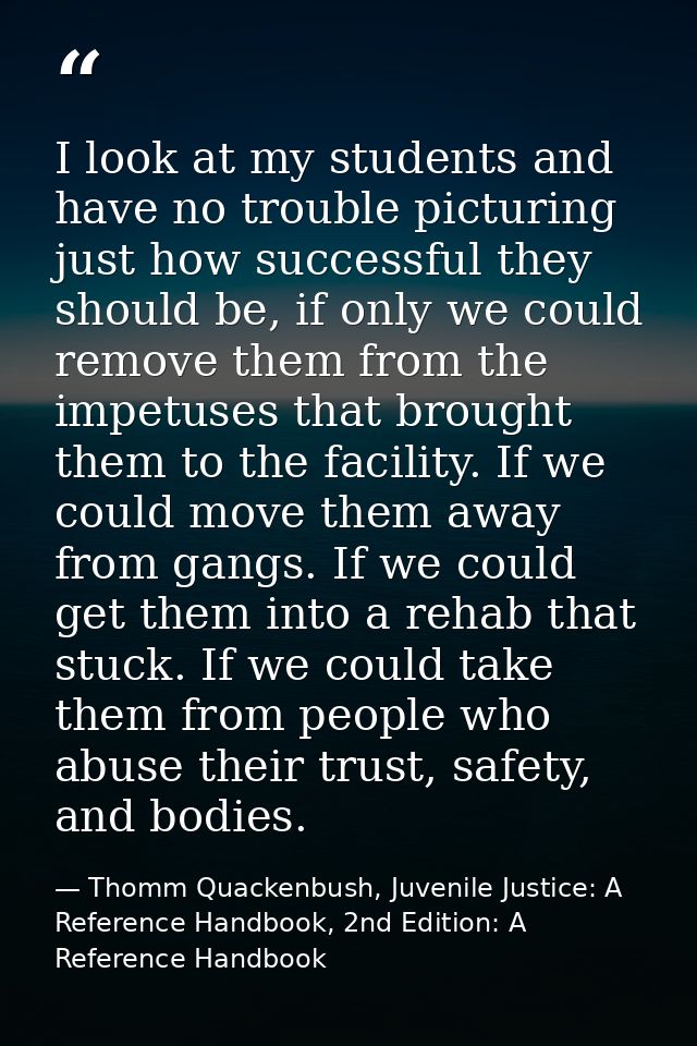 I look at my students and have no trouble picturing just how successful they should be, if only we could remove them fro — Thomm Quackenbush, Juvenile Justice: A Reference Handbook, 2nd Edition: A Reference Handbook