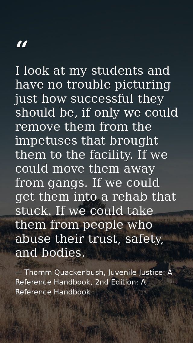 I look at my students and have no trouble picturing just how successful they should be, if only we could remove them fro — Thomm Quackenbush, Juvenile Justice: A Reference Handbook, 2nd Edition: A Reference Handbook