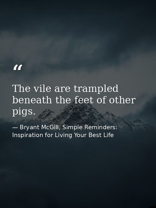 The vile are trampled beneath the feet of other pigs. — Bryant McGill, Simple Reminders: Inspiration for Living Your Best Life