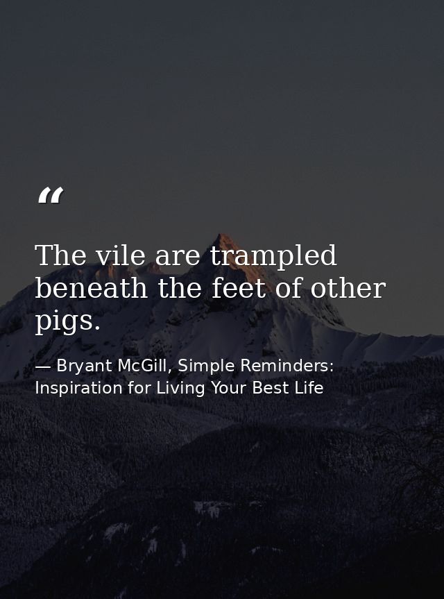 The vile are trampled beneath the feet of other pigs. — Bryant McGill, Simple Reminders: Inspiration for Living Your Best Life
