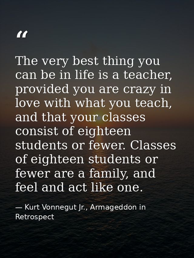 The very best thing you can be in life is a teacher, provided you are crazy in love with what you teach, and that your c — Kurt Vonnegut Jr., Armageddon in Retrospect