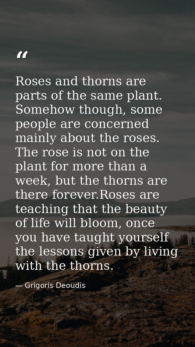 Roses and thorns are parts of the same plant. Somehow though, some people are concerned mainly about the roses. The rose — Grigoris Deoudis