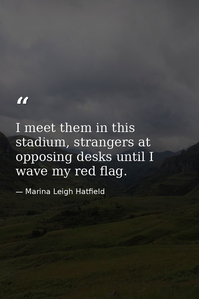 I meet them in this stadium, strangers at opposing desks until I wave my red flag. — Marina Leigh Hatfield