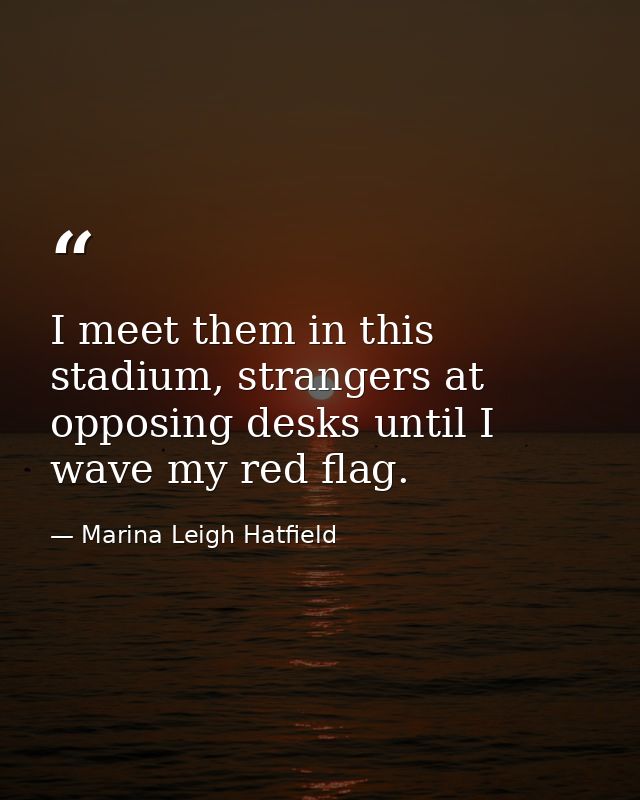 I meet them in this stadium, strangers at opposing desks until I wave my red flag. — Marina Leigh Hatfield