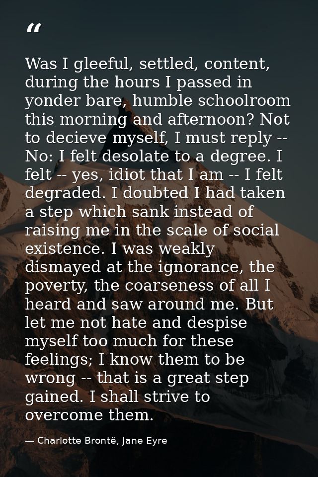 Was I gleeful, settled, content, during the hours I passed in yonder bare, humble schoolroom this morning and afternoon? — Charlotte Brontë, Jane Eyre