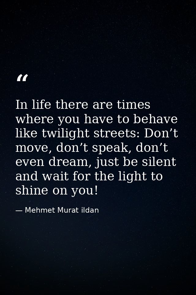 In life there are times where you have to behave like twilight streets: Don’t move, don’t speak, don’t even dream, just  — Mehmet Murat ildan