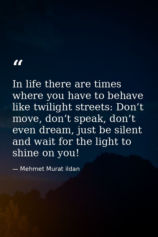 In life there are times where you have to behave like twilight streets: Don’t move, don’t speak, don’t even dream, just  — Mehmet Murat ildan