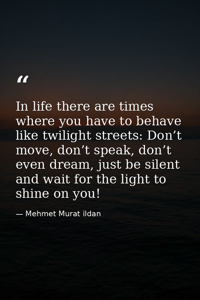 In life there are times where you have to behave like twilight streets: Don’t move, don’t speak, don’t even dream, just  — Mehmet Murat ildan