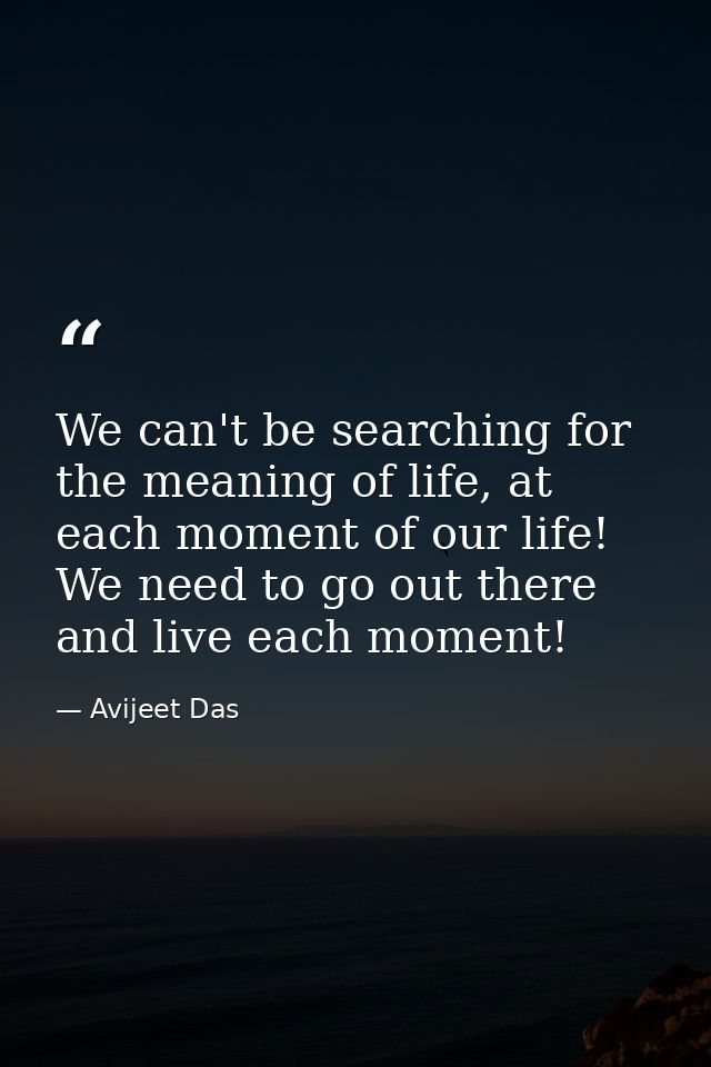 We can't be searching for the meaning of life, at each moment of our life! We need to go out there and live each moment! — Avijeet Das