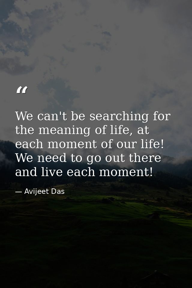 We can't be searching for the meaning of life, at each moment of our life! We need to go out there and live each moment! — Avijeet Das
