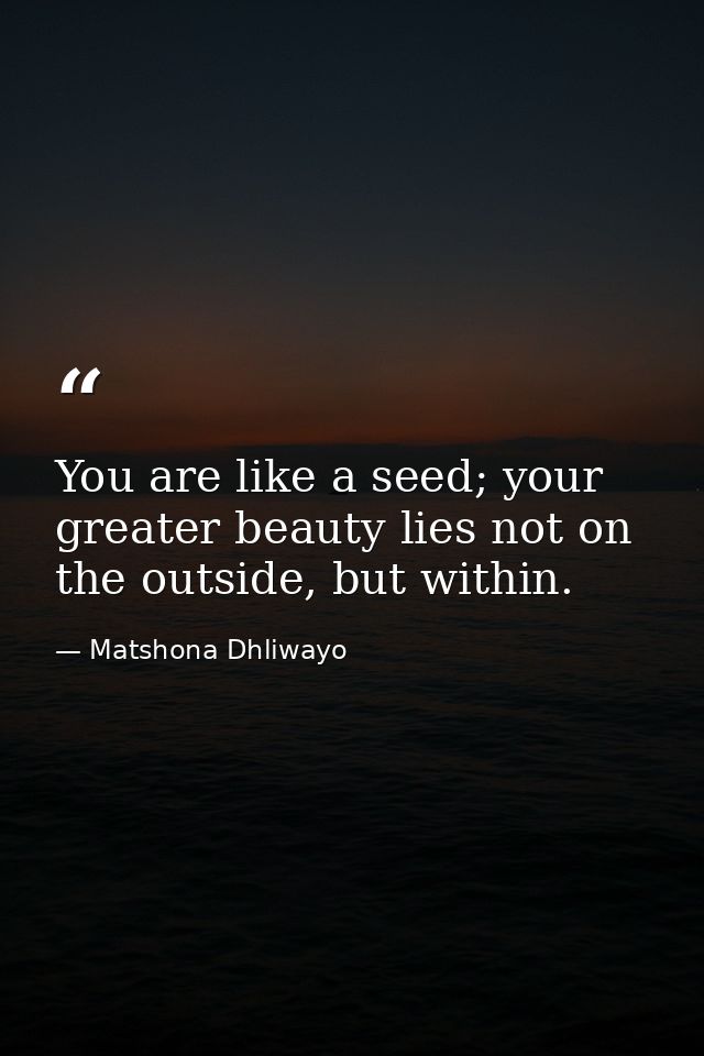 You are like a seed; your greater beauty lies not on the outside, but within. — Matshona Dhliwayo