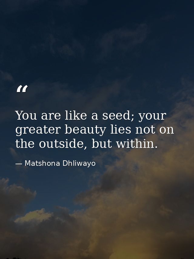 You are like a seed; your greater beauty lies not on the outside, but within. — Matshona Dhliwayo