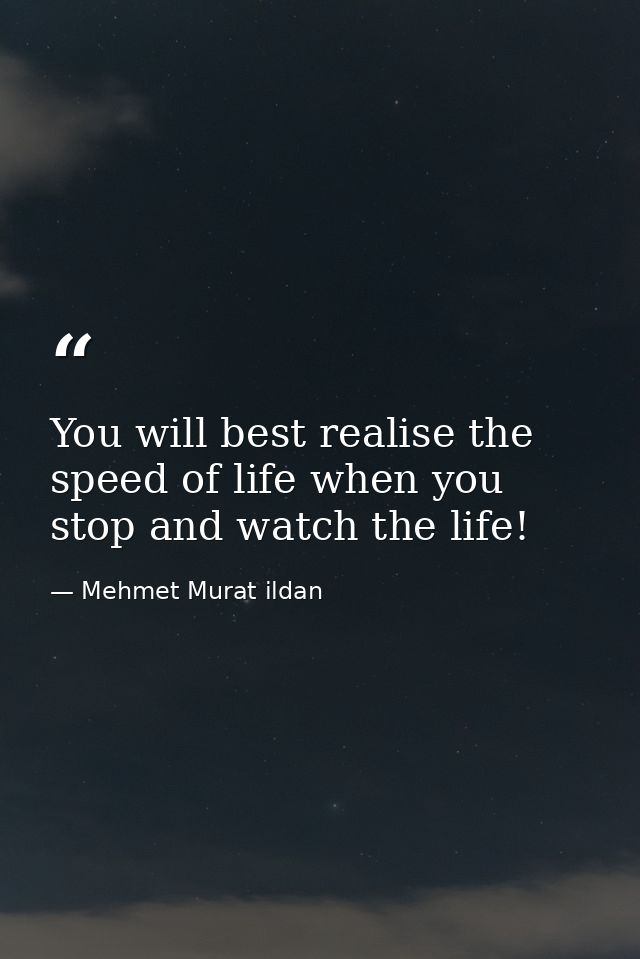 You will best realise the speed of life when you stop and watch the life! — Mehmet Murat ildan