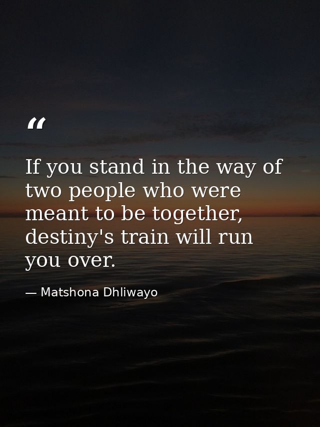 If you stand in the way of two people who were meant to be together, destiny's train will run you over. — Matshona Dhliwayo