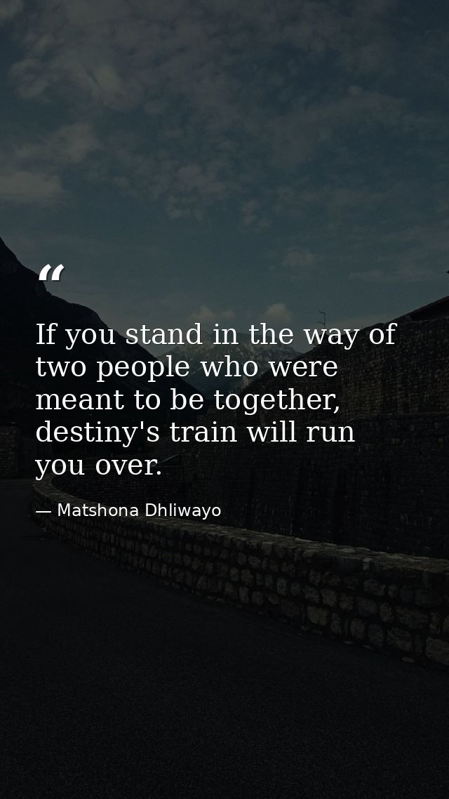 If you stand in the way of two people who were meant to be together, destiny's train will run you over. — Matshona Dhliwayo