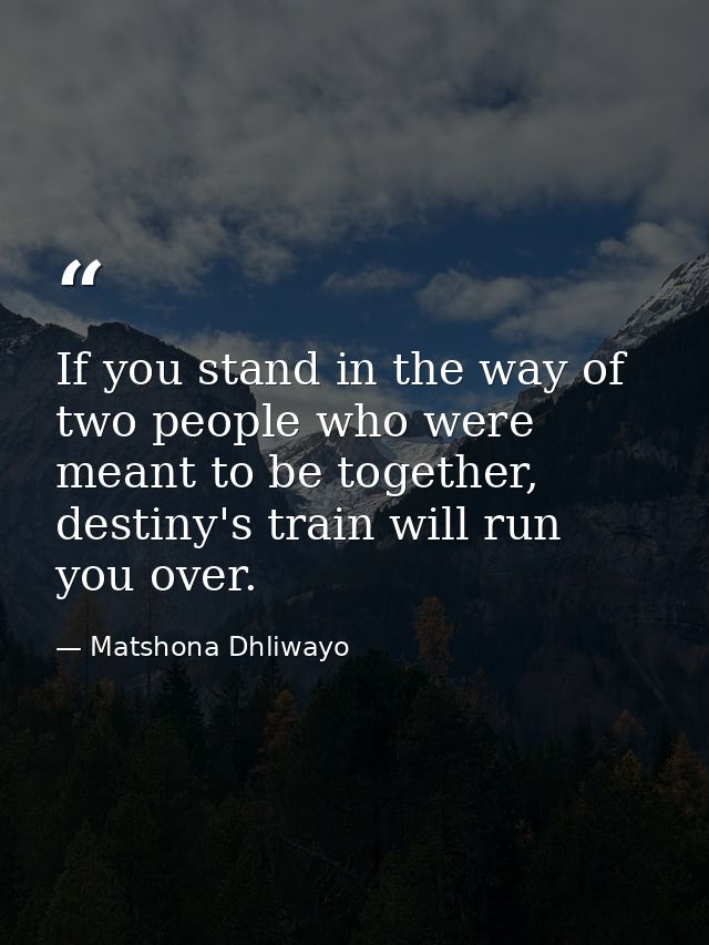 If you stand in the way of two people who were meant to be together, destiny's train will run you over. — Matshona Dhliwayo
