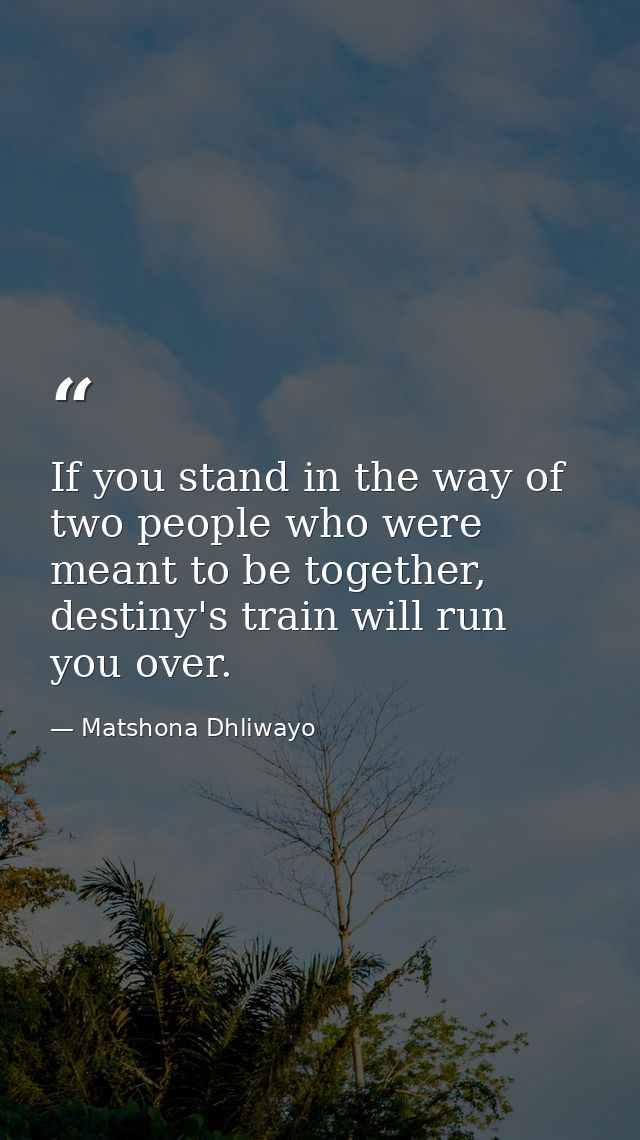 If you stand in the way of two people who were meant to be together, destiny's train will run you over. — Matshona Dhliwayo