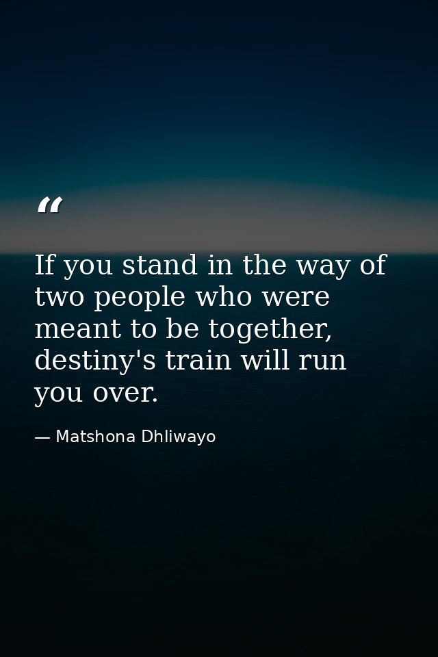 If you stand in the way of two people who were meant to be together, destiny's train will run you over. — Matshona Dhliwayo