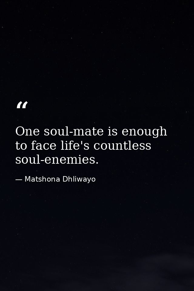 One soul-mate is enough to face life's countless soul-enemies. — Matshona Dhliwayo