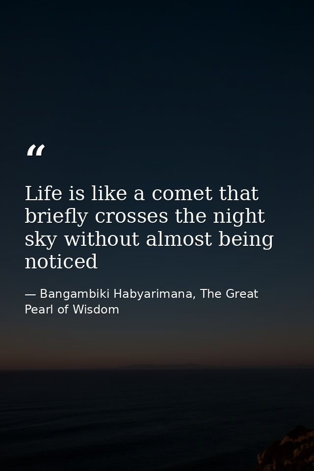 Life is like a comet that briefly crosses the night sky without almost being noticed — Bangambiki Habyarimana, The Great Pearl of Wisdom
