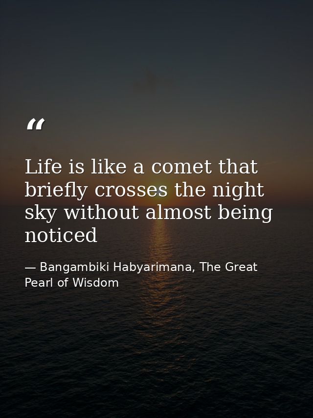 Life is like a comet that briefly crosses the night sky without almost being noticed — Bangambiki Habyarimana, The Great Pearl of Wisdom