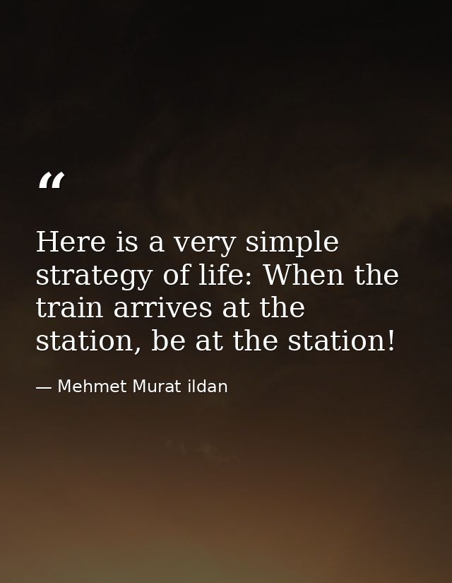 Here is a very simple strategy of life: When the train arrives at the station, be at the station! — Mehmet Murat ildan