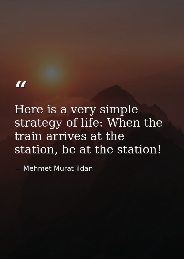 Here is a very simple strategy of life: When the train arrives at the station, be at the station! — Mehmet Murat ildan