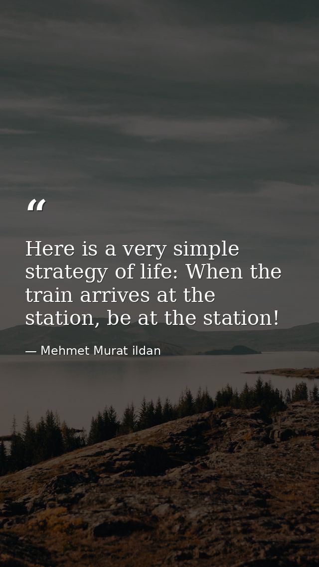 Here is a very simple strategy of life: When the train arrives at the station, be at the station! — Mehmet Murat ildan