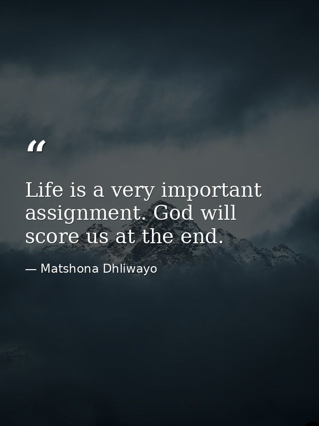 Life is a very important assignment. God will score us at the end. — Matshona Dhliwayo