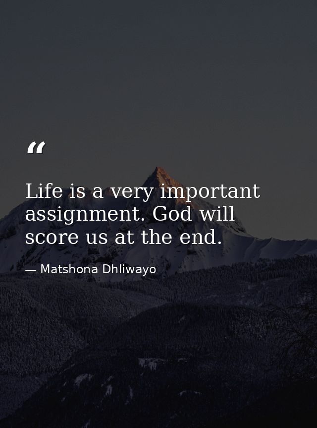 Life is a very important assignment. God will score us at the end. — Matshona Dhliwayo