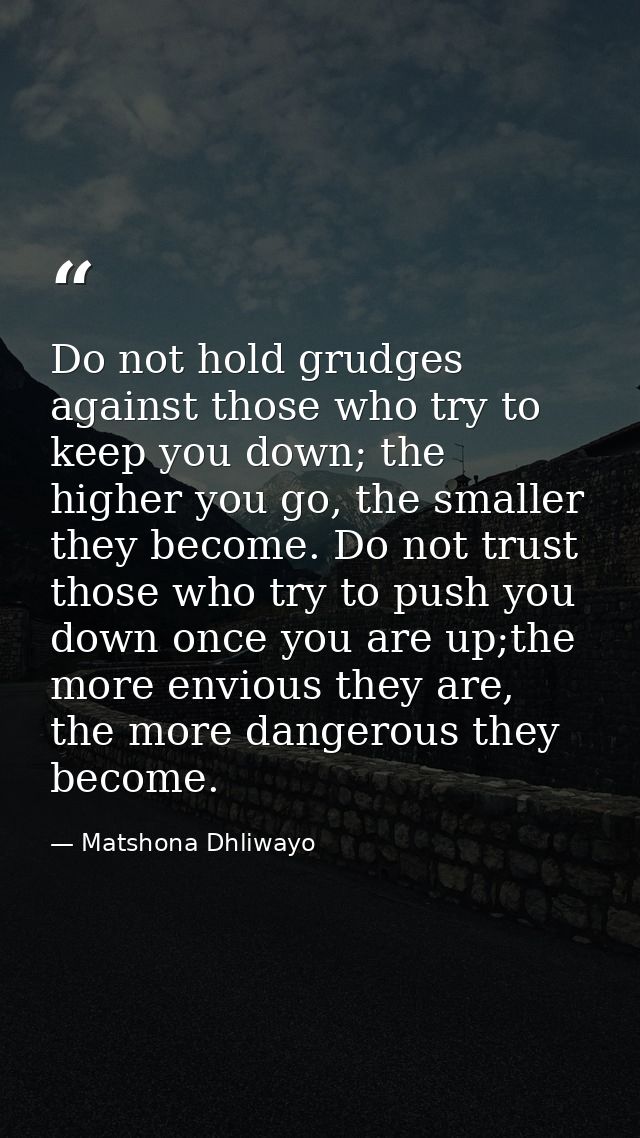Do not hold grudges against those who try to keep you down; the higher you go, the smaller they become. Do not trust tho — Matshona Dhliwayo