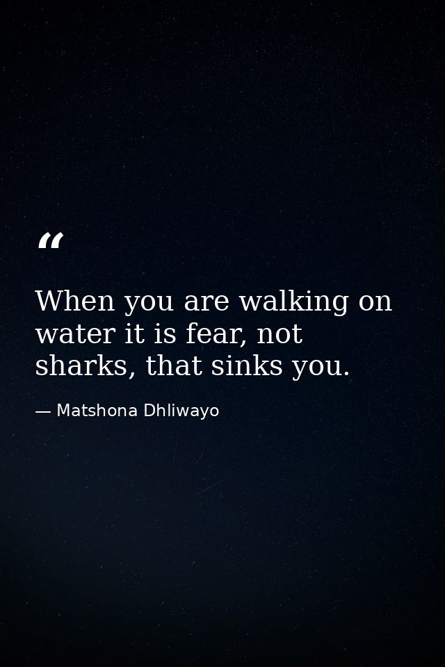 When you are walking on water it is fear, not sharks, that sinks you. — Matshona Dhliwayo