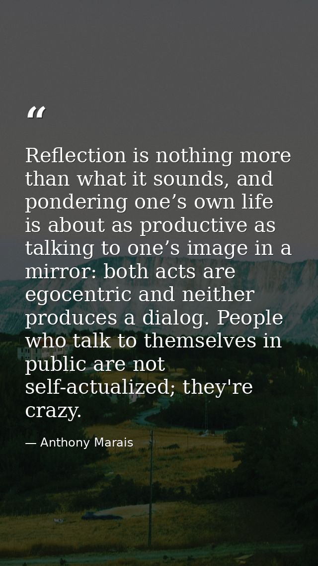Reflection is nothing more than what it sounds, and pondering one’s own life is about as productive as talking to one’s  — Anthony Marais
