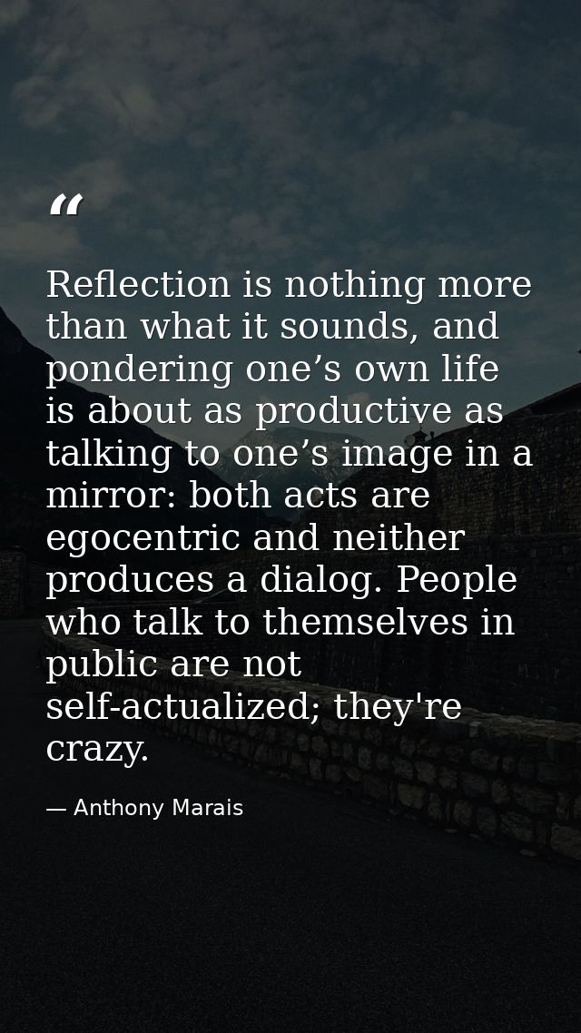 Reflection is nothing more than what it sounds, and pondering one’s own life is about as productive as talking to one’s  — Anthony Marais