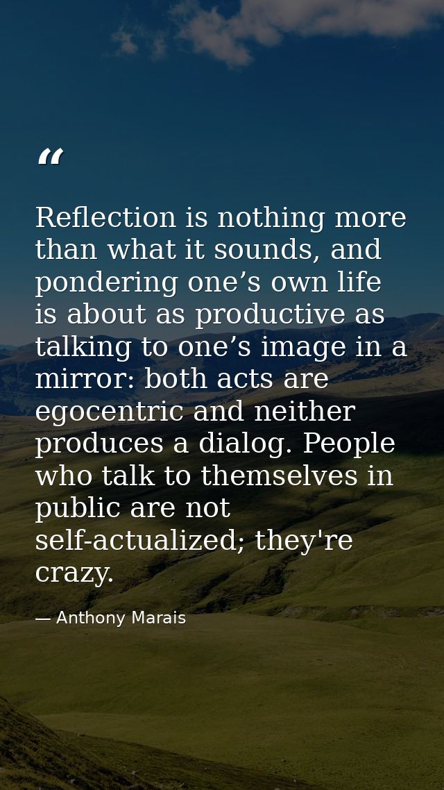 Reflection is nothing more than what it sounds, and pondering one’s own life is about as productive as talking to one’s  — Anthony Marais