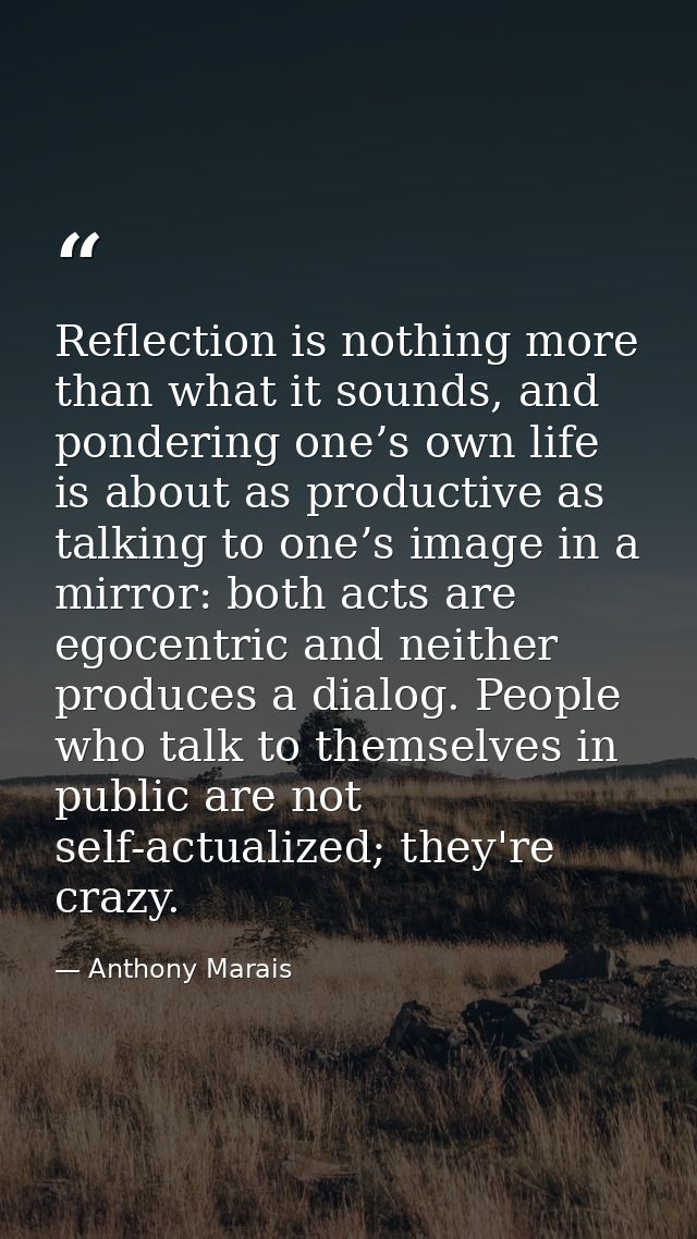 Reflection is nothing more than what it sounds, and pondering one’s own life is about as productive as talking to one’s  — Anthony Marais