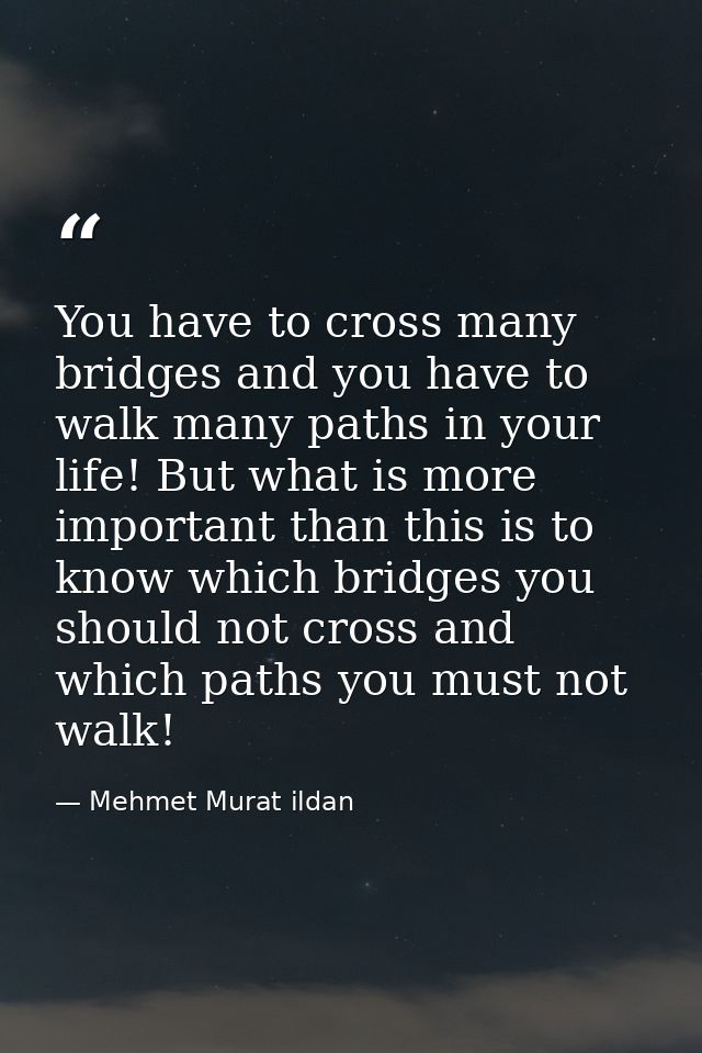 You have to cross many bridges and you have to walk many paths in your life! But what is more important than this is to  — Mehmet Murat ildan