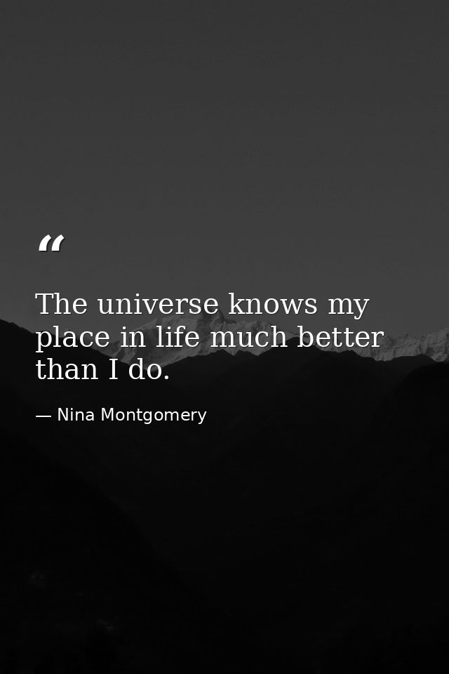 The universe knows my place in life much better than I do. — Nina Montgomery
