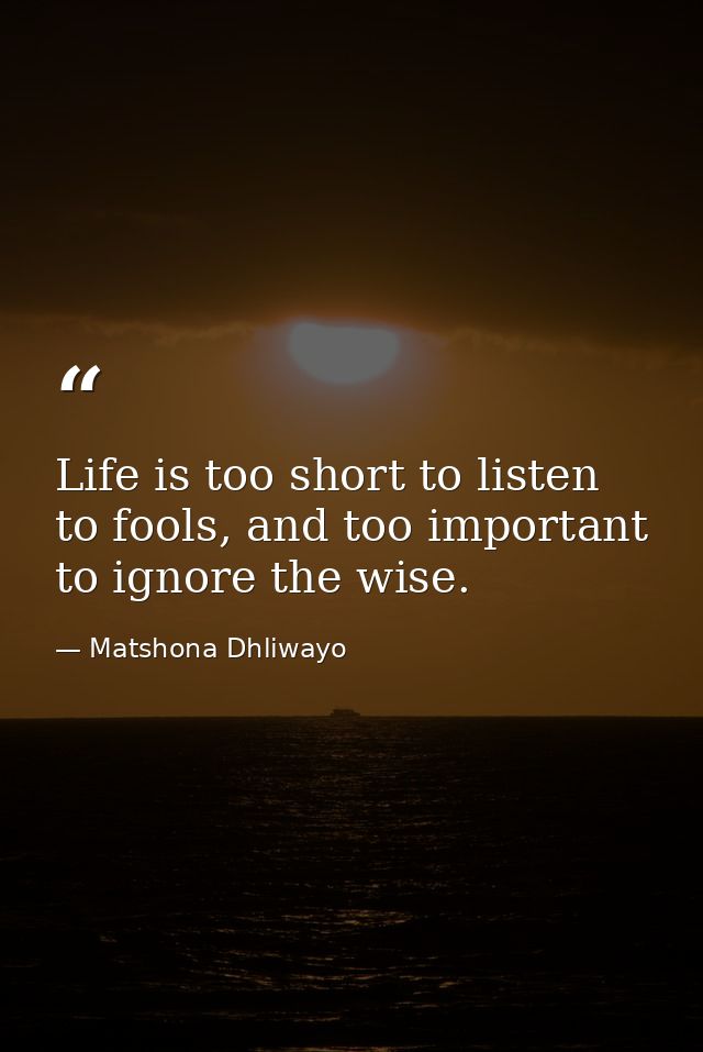 Life is too short to listen to fools, and too important to ignore the wise. — Matshona Dhliwayo