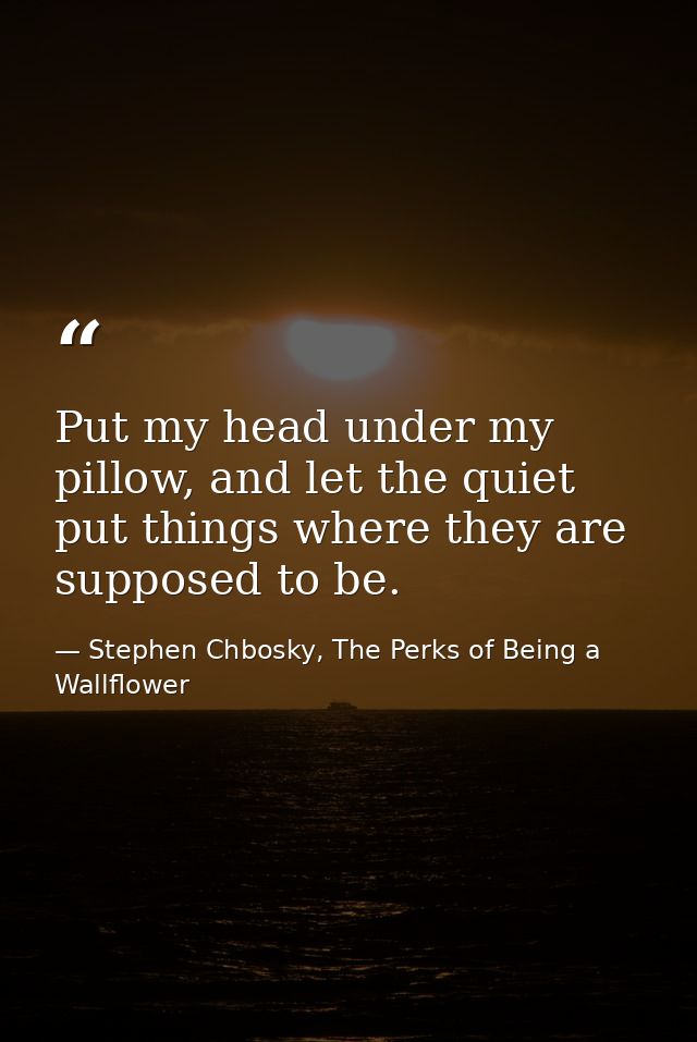 Put my head under my pillow, and let the quiet put things where they are supposed to be. — Stephen Chbosky, The Perks of Being a Wallflower