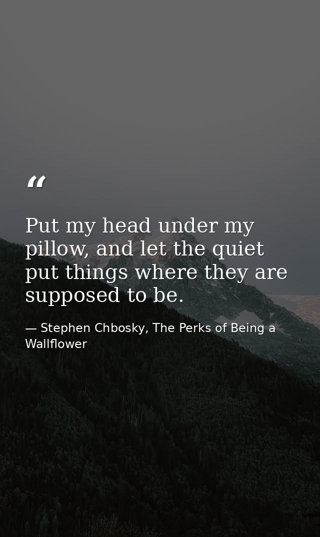 Put my head under my pillow, and let the quiet put things where they are supposed to be. — Stephen Chbosky, The Perks of Being a Wallflower