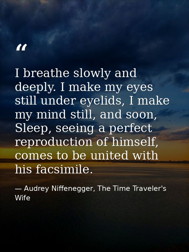 I breathe slowly and deeply. I make my eyes still under eyelids, I make my mind still, and soon, Sleep, seeing a perfect — Audrey Niffenegger, The Time Traveler's Wife