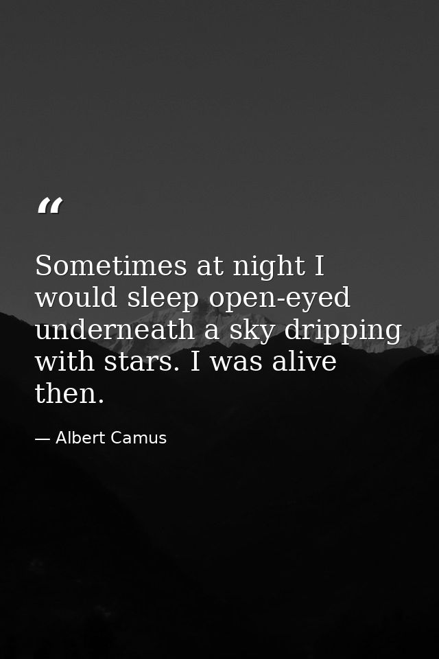 Sometimes at night I would sleep open-eyed underneath a sky dripping with stars. I was alive then. — Albert Camus