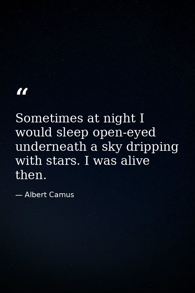 Sometimes at night I would sleep open-eyed underneath a sky dripping with stars. I was alive then. — Albert Camus
