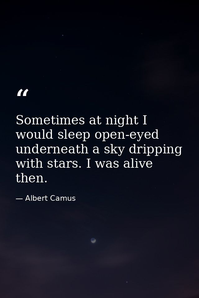 Sometimes at night I would sleep open-eyed underneath a sky dripping with stars. I was alive then. — Albert Camus