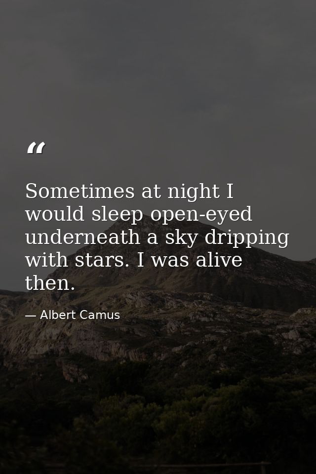 Sometimes at night I would sleep open-eyed underneath a sky dripping with stars. I was alive then. — Albert Camus