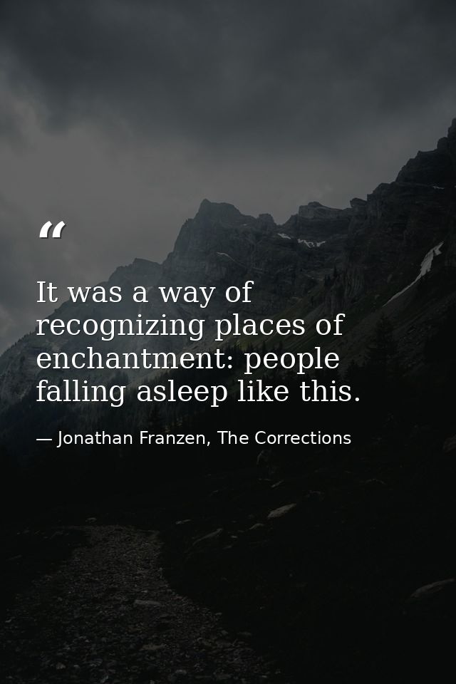 It was a way of recognizing places of enchantment: people falling asleep like this. — Jonathan Franzen, The Corrections